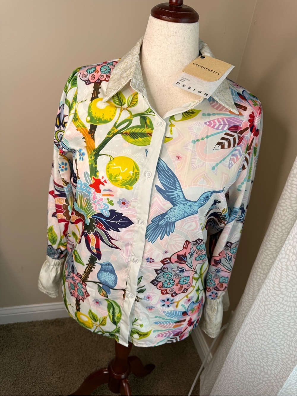 CherryBettyVintage Floral Print Flared Cuffs Blouse Sweety Elegan